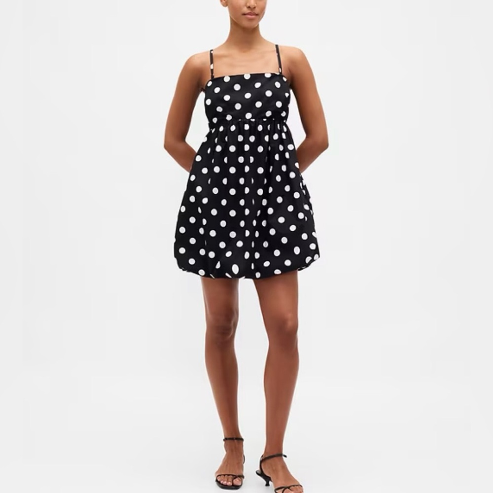 GAP Bubble Mini Dress NWT Black & White Polka Dots Poplin Spaghetti Straps M